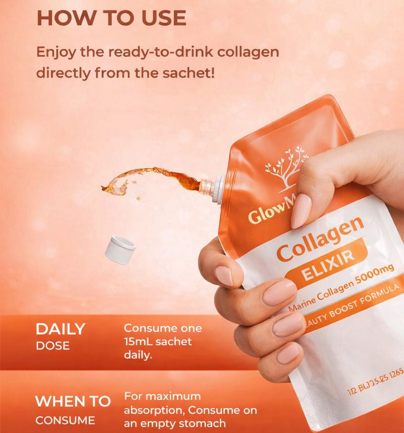 Glow Marina Marine Collagen Liquid 5000mg – For Glowing Skin, Strong Hair & Anti-Aging Beauty